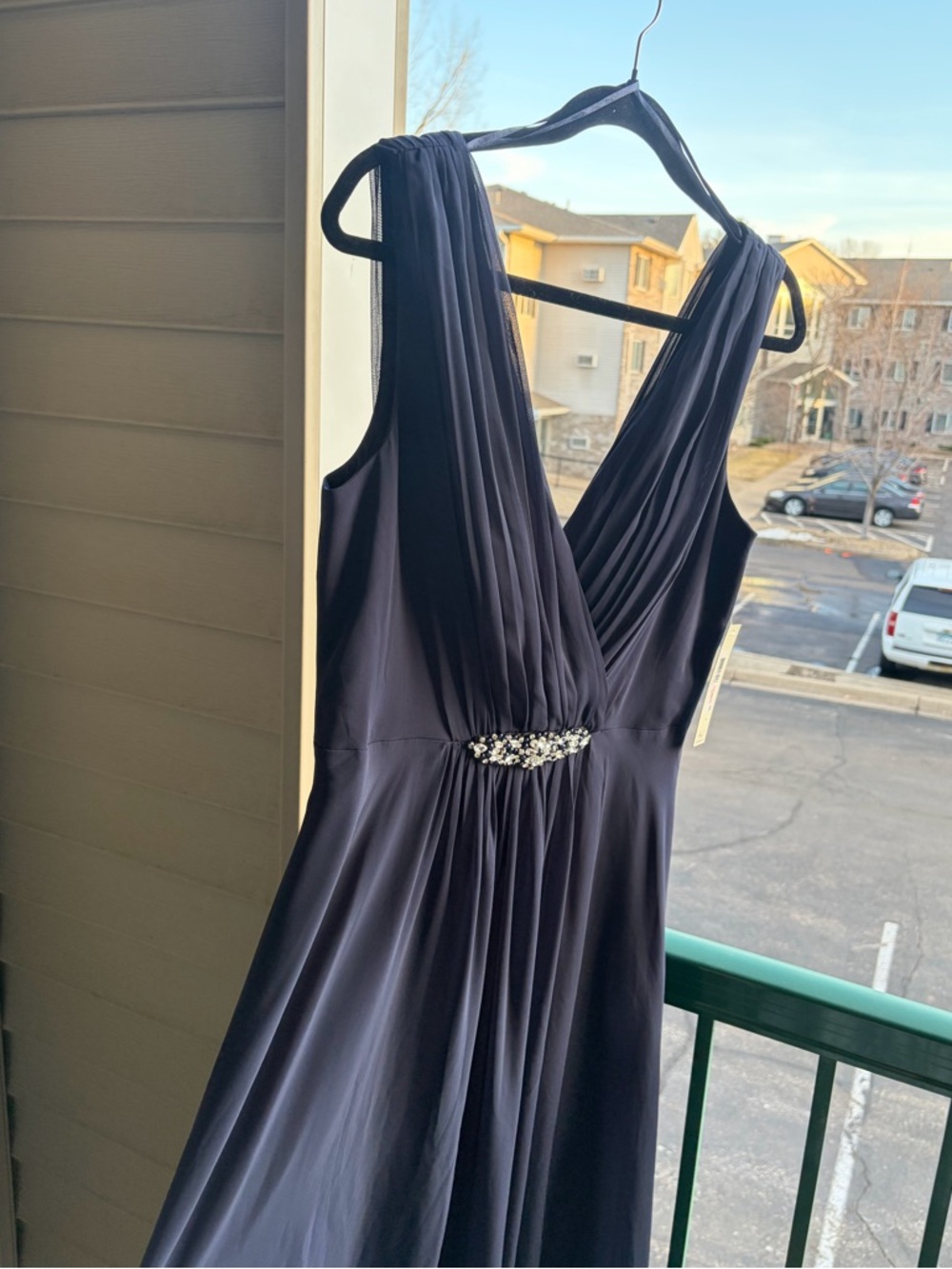 🆕🫐 Eliza J Navy Blue Chiffon Hi-Lo Dress Size 10 Formal Evening Wedding Guest - Picture 6 of 17